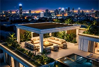 Rooftop sky lounge with skyline views
