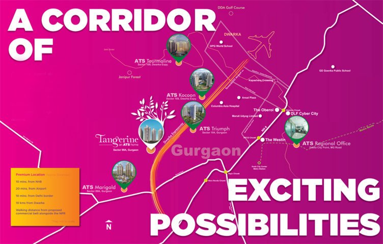 Connectivity map of ATS Sector 99A within Gurugram