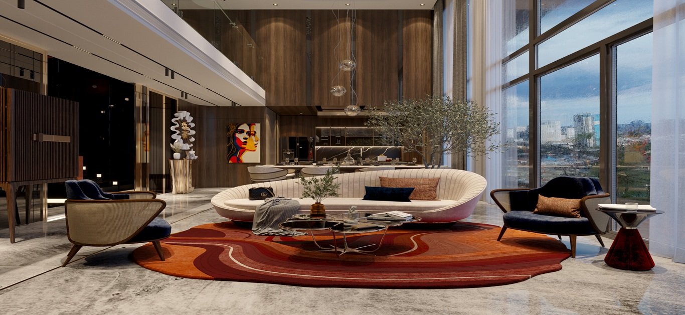 Double-height luxury living room interior at ATS Sector 99A